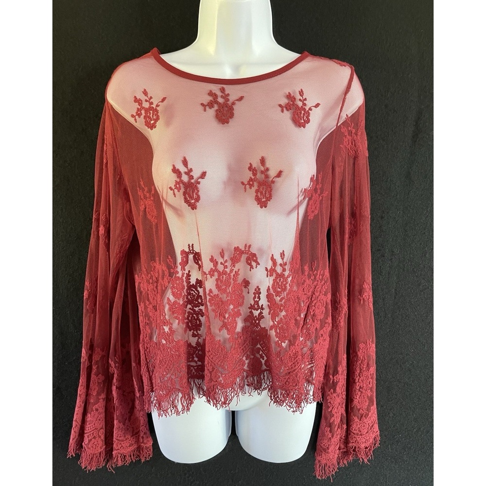 Fairy Whimsigoth Dark Romantic Maroon Sheer Layer Overtop Small Boho Festival